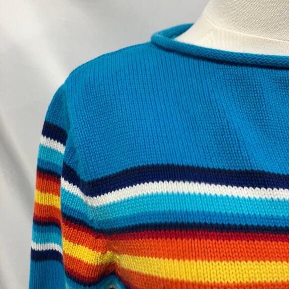 Vintage Y2K Lauren‎ Ralph Lauren Mock Neck Striped Sweater Bright Womens Large - Picture 3 of 13